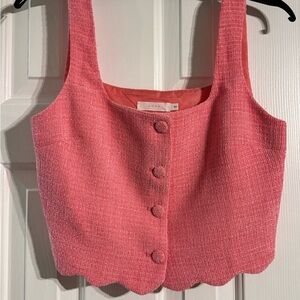 Lush Pink Textured Button Crop Top